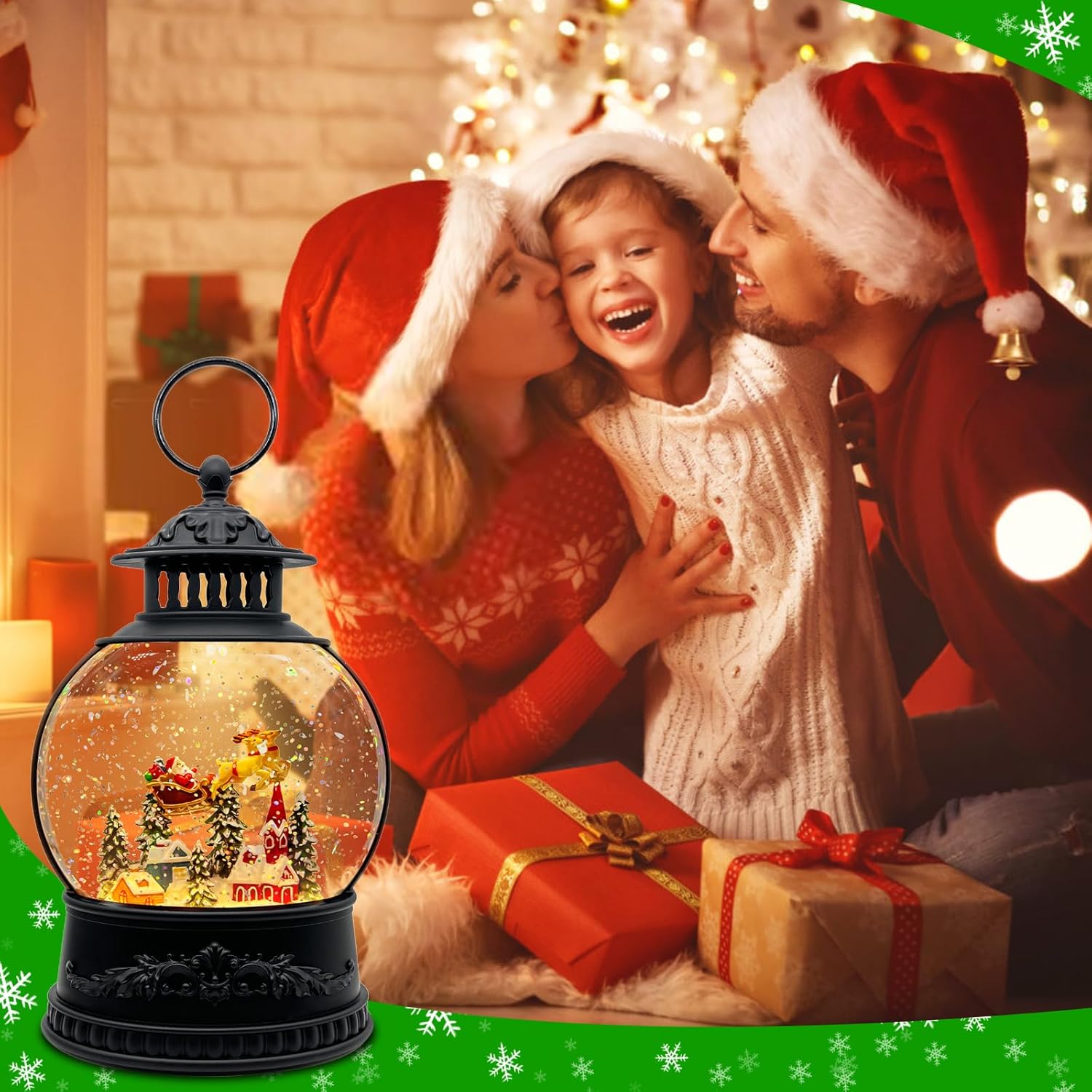 Christmas Snow Globe Lantern with Music & Timer - USB/Battery Operated LED Glittering Globe, Snow Globe Decor for Home Holiday (Reindeer) - Image 8