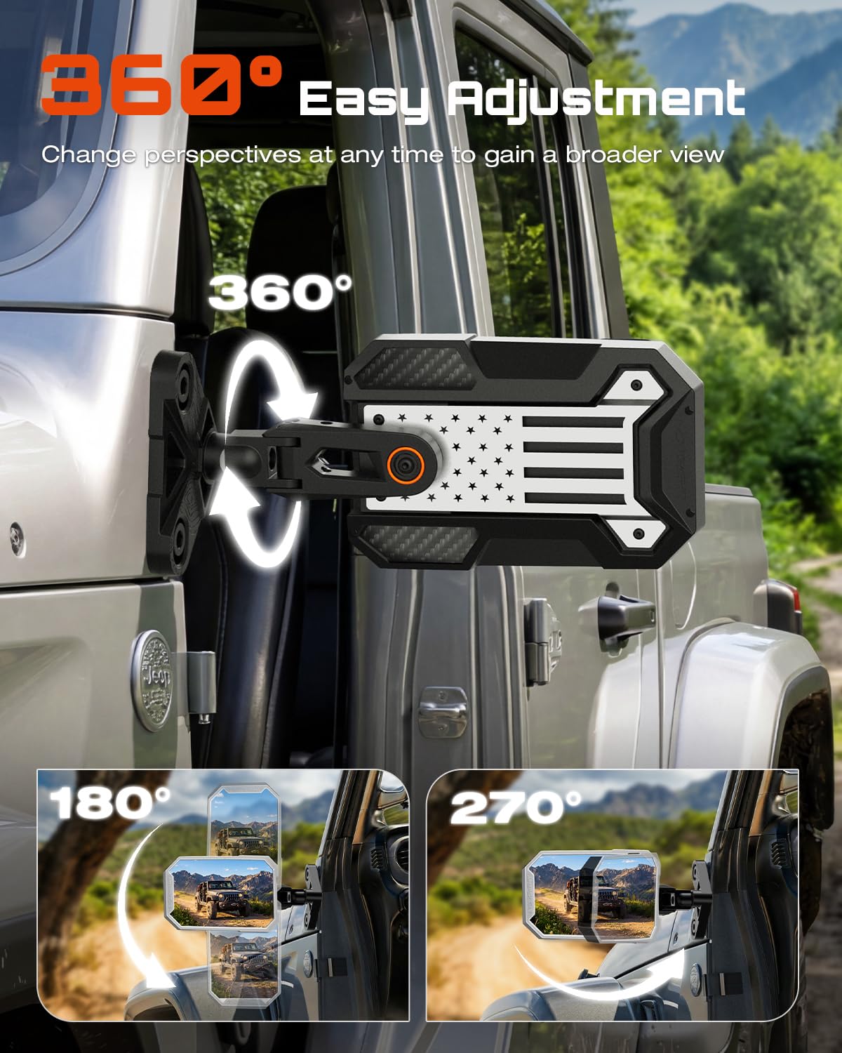 Wrangler Mirrors Doors Off - Wrangler JK Side Mirrors Compatible with Jeep Wrangler TJ JK 1997-2018, Anti-shaking Wider Wrangler Side View Mirrors with Removable Back Panel+5 Creative Sticker Sets