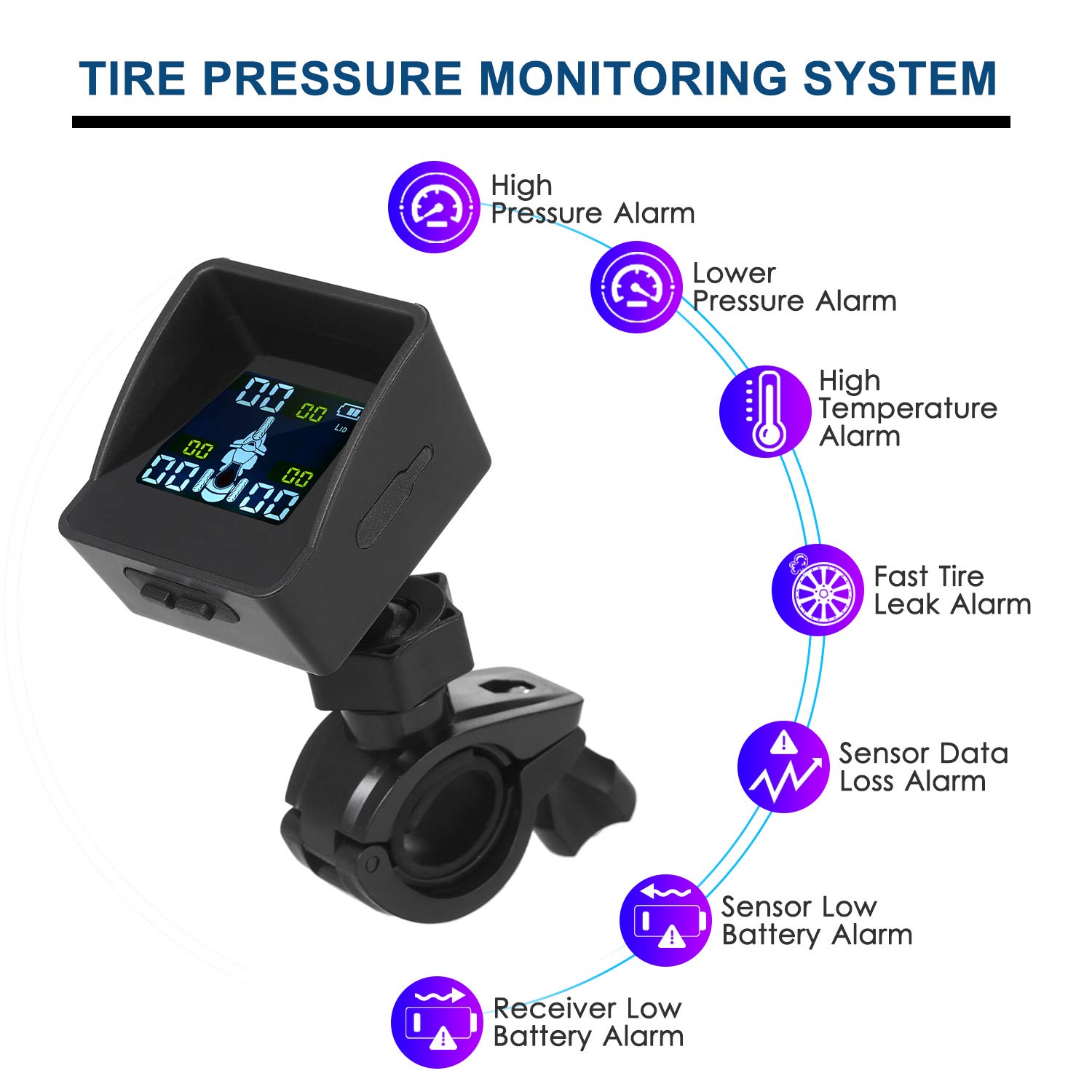 di monitoraggio della pressione degli pneumatici, monitor intelligente senza fili, con 3 sensori esterni, protezione solare, allarme automatico per pneumatici per triciclo 3 ruote