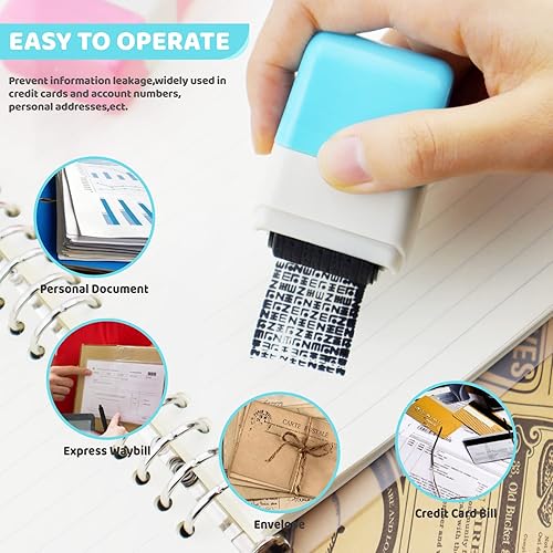 Miniatura 4 de 2 sellos de rodillo de protección de identidad incluidos, paquete de 2 sellos de tinta para prevención de seguridad, rodillo de sello confidencial