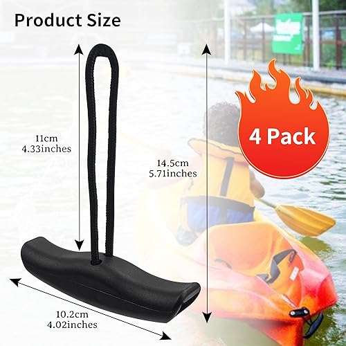 Miniatura 9 de Paquete de 2 manijas de kayak, asas de transporte de canoa de repuesto con cordón y almohadillas para ojales, accesorios de kayak