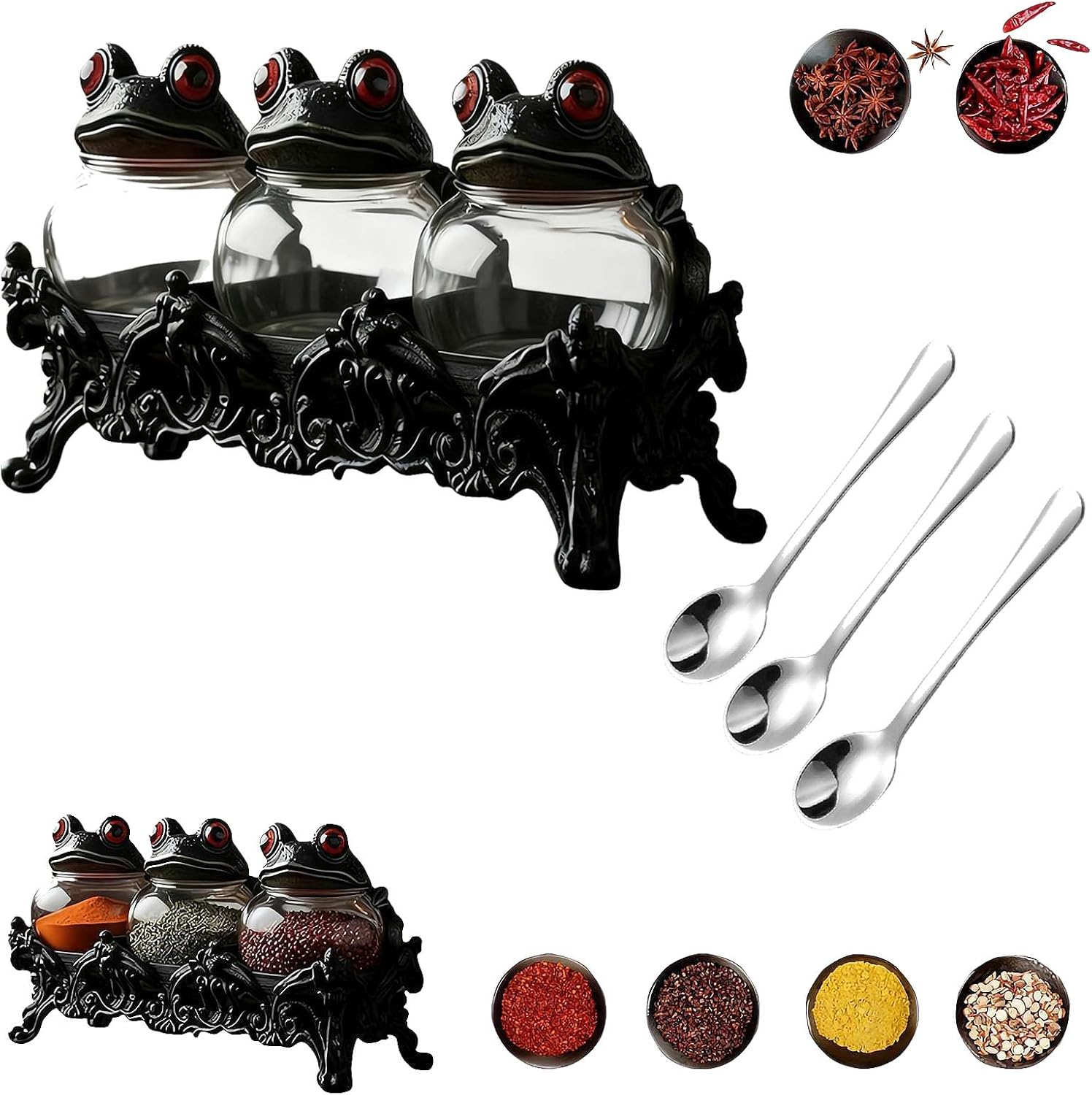 Amazon.com: Handcrafted Witchy Frog Apothecary Spice Jars,Whimsical ...