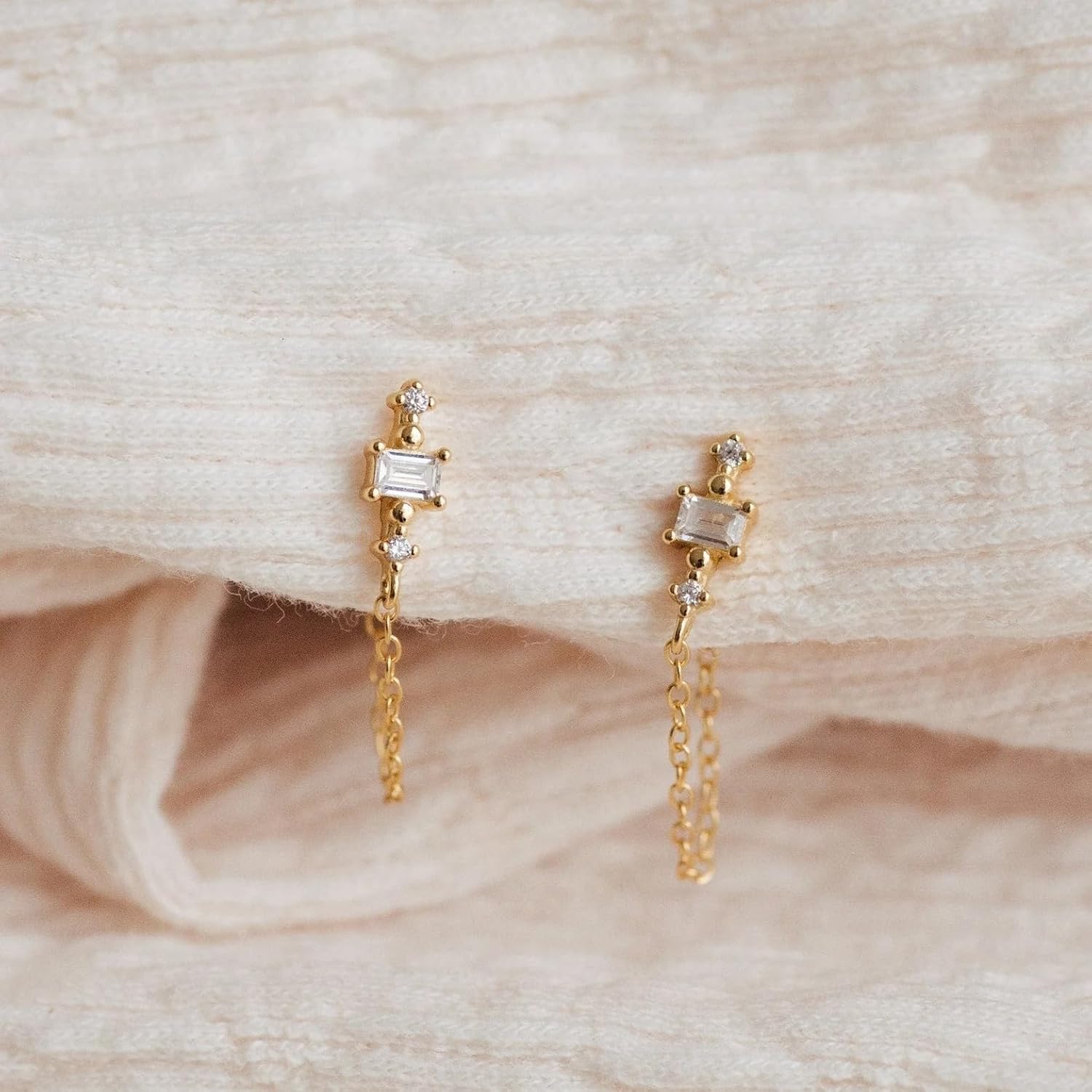 CAITLYNMINIMALIST 18K Gold Sterling Silver Chain Loop Dangle Drop Stud Earrings Gift for Women