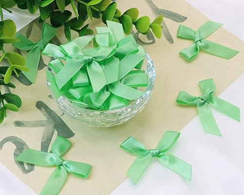 Vista 2 de Shapenty Mini lazos de satén para coser, álbumes de recortes, tarjetas, boda, regalo de Navidad, vestido de niñas, accesorios para el cabello, Verde