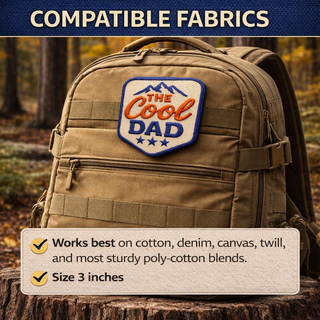The Cool Dad Patch - Iron On or Sew On Morale Patch Best Dad Ever - Funny Patches for Father Day Gift, DIY Applique Accessories, Trucker Hats, Clothes, Backpack, Friends Size 3 Inches