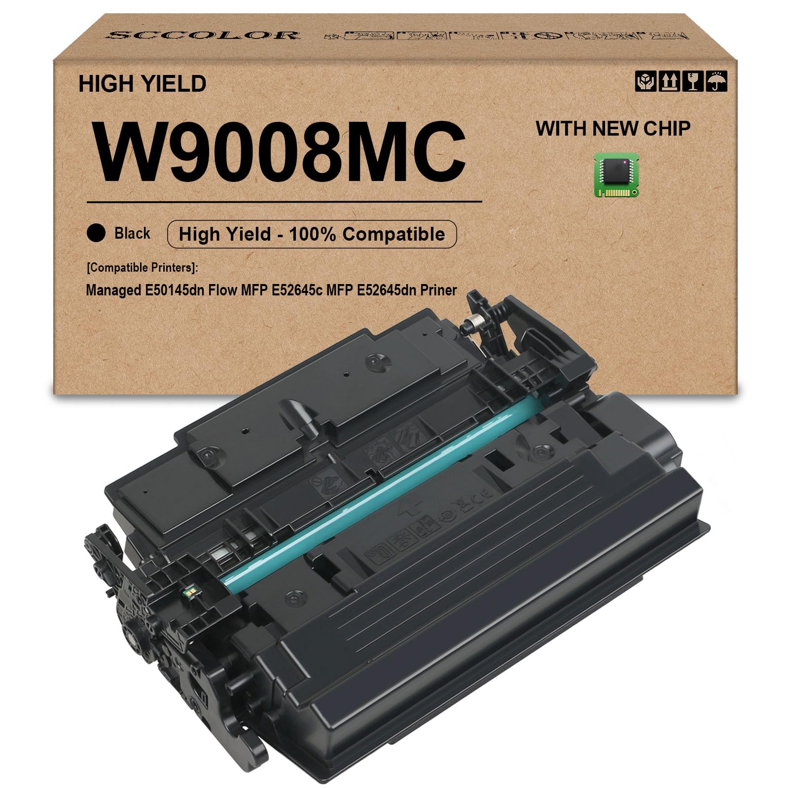 W9008MC Toner Cartridge Compatible for HP W9008MC Black Toner Cartridge Replacement for Managed E50145dn Flow MFP E52645c MFP E52645dn Priner
