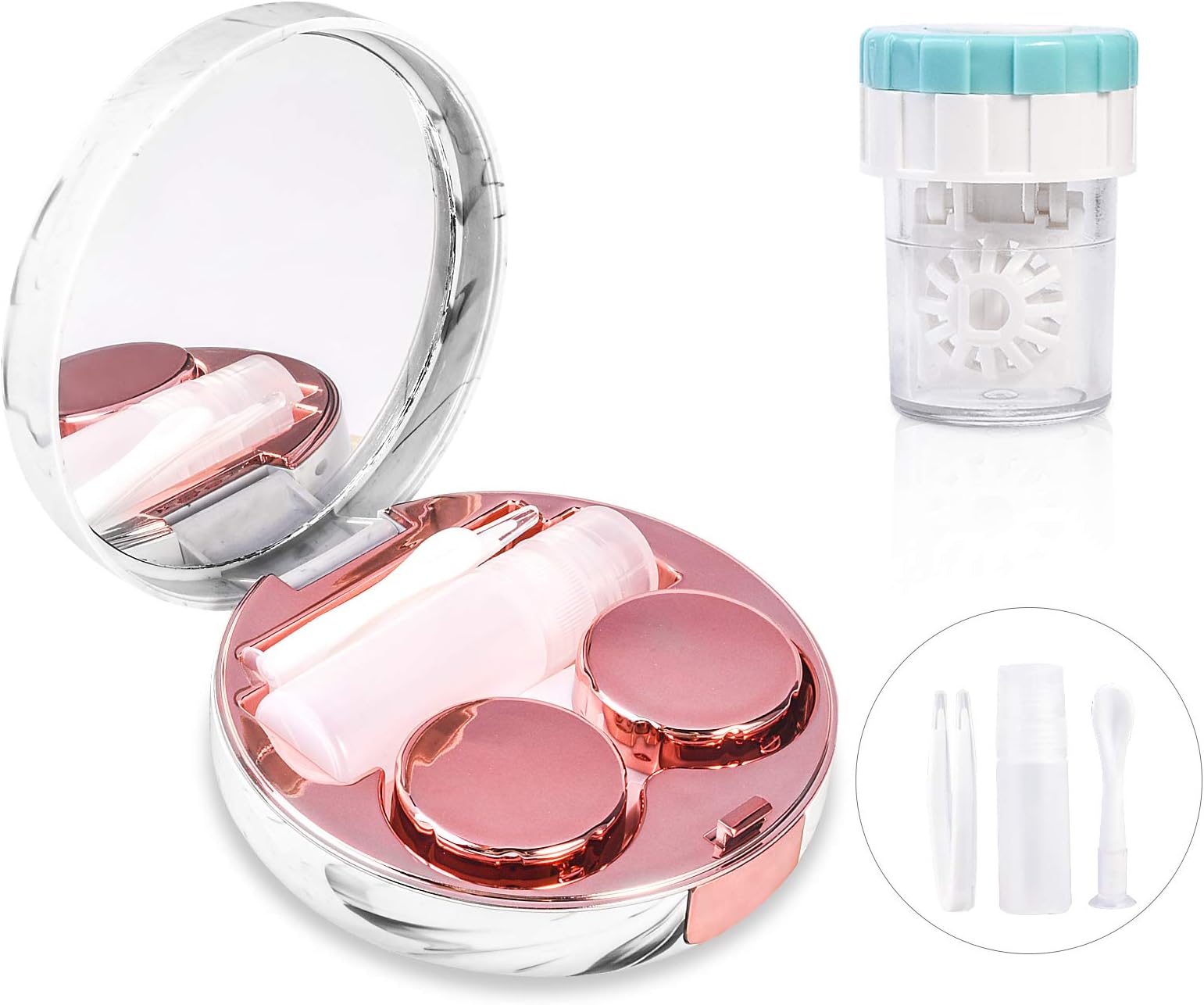 Lasiyanor Contact Lens Travel Kit with Cleaner Washer, Portable Contact Box with Mirror Tweezers Remover Tool Solution Bottle for Daily Outdoor