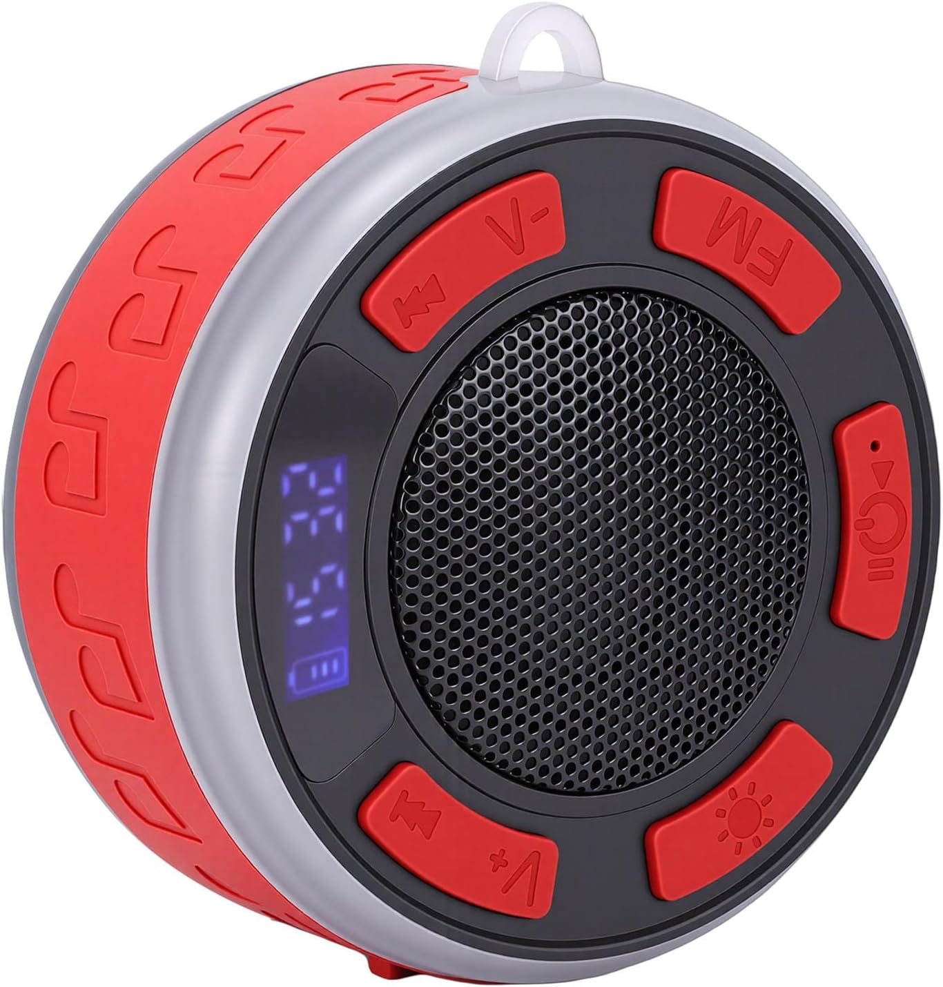 Elprico Bluetooth Shower Speaker, Portable Wireless Speaker with LED Clock Suction Cup RGB Lights, for Bathroom Outdoor Pool Beach Party (Red)