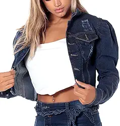 Jaqueta Jeans Feminina com Lycra Manga Princesa Bufante