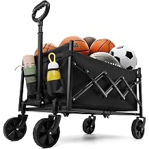 Heavy Duty Collapsible Wagon Cart with Wheels - 180lbs Capacity Foldable Utility Cart for Camping, Beach, Groceries, Sports | Lightweight Portable Design & All-Terrain Wheels Black