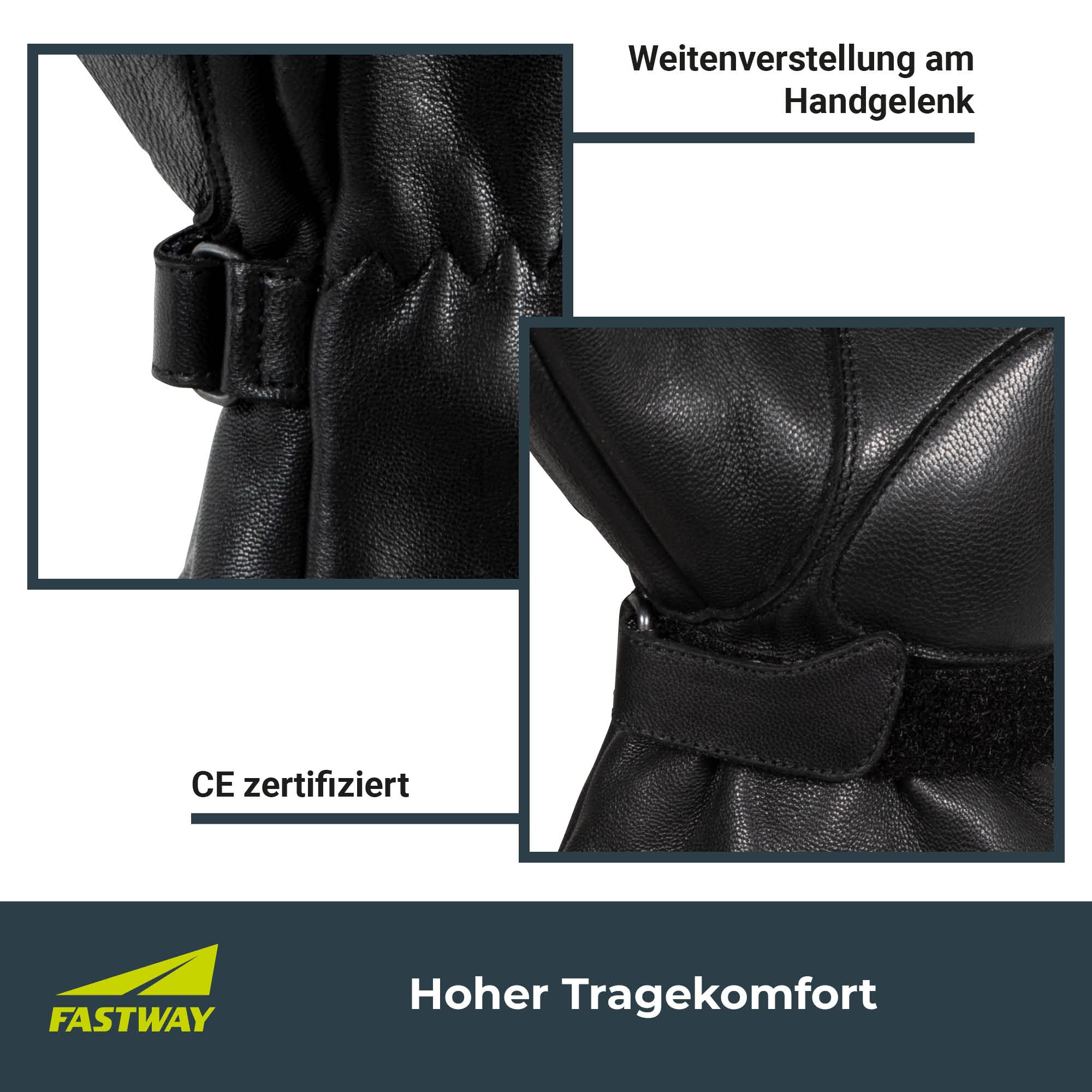 FAST WAY City Uni 211 Leder Motorradhandschuhe Sommer, Zertifizierte Motorrad Handschuhe Herr & Frau, Stretcheinsätze, Weitenverstellung, Schwarz, XS-3XL
