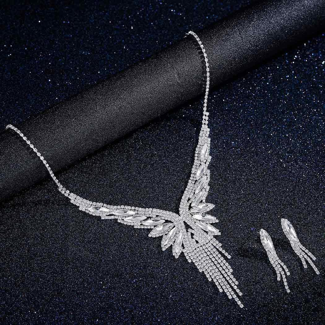 Gangel Silver Wedding Jewelry Sets Rhinestone Earring Necklace Set Crystal Necklaces Earrings Formal Prom Accessories for Women - Image 5