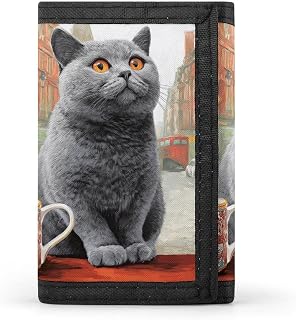 Cute Cat British Flag Printed Trifold Wallet Lightweight Front Pocket Tri-Fold Wallets with ID Window