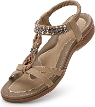 Littleplum Sandals Women's Summer Flat Sandals Bohemia Sandals with Rhinestone Beads Leisure Women's Beach Shoes Sandals