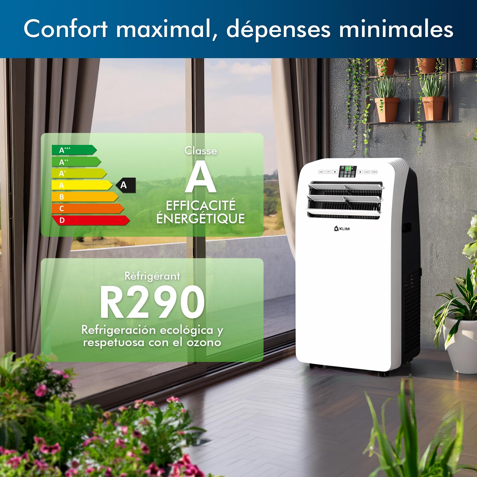 KLIM AC12000 - Climatiseur Mobile 12 000 BTU Puissant & Silencieux - Nouveauté - Déshumidificateur - Ventilateur et Climatisation - Clim Mobile avec Télécommande