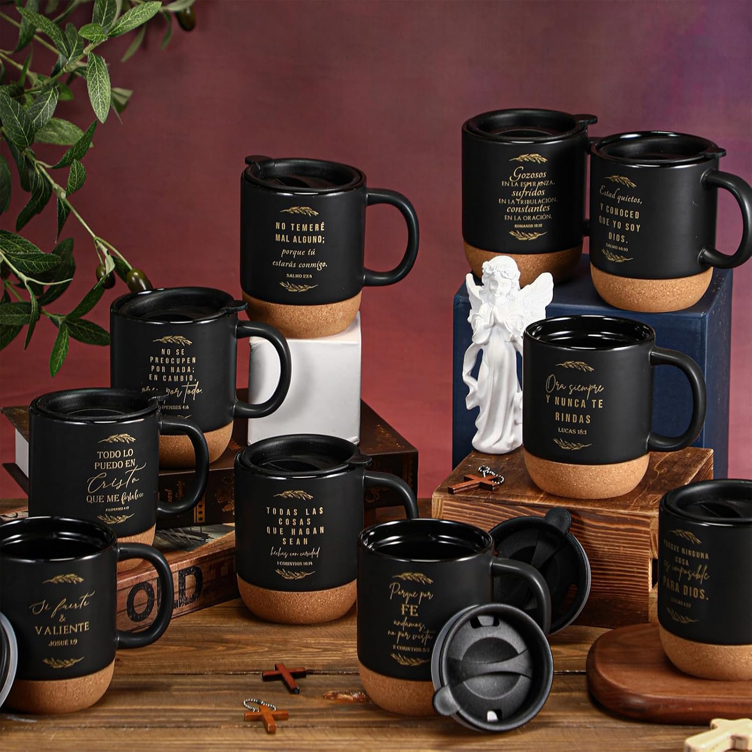 10 Pcs Christian Mugs Bulk Valentines Coffee Mugs for Men Religious Bible Verse Ceramic Cups for Church Pastor Office Employee Team Coworkers Staff Appreciation Gifts(Leaf, Spanish Quote) - Image 4