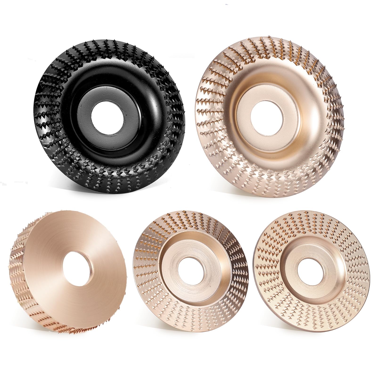 5PC Angle Grinder Wood Carving Disc Set, 4" & 4 1/2" Compatible, 5/8" Arbor, Wood Shaper & Stump Grinder Teeth