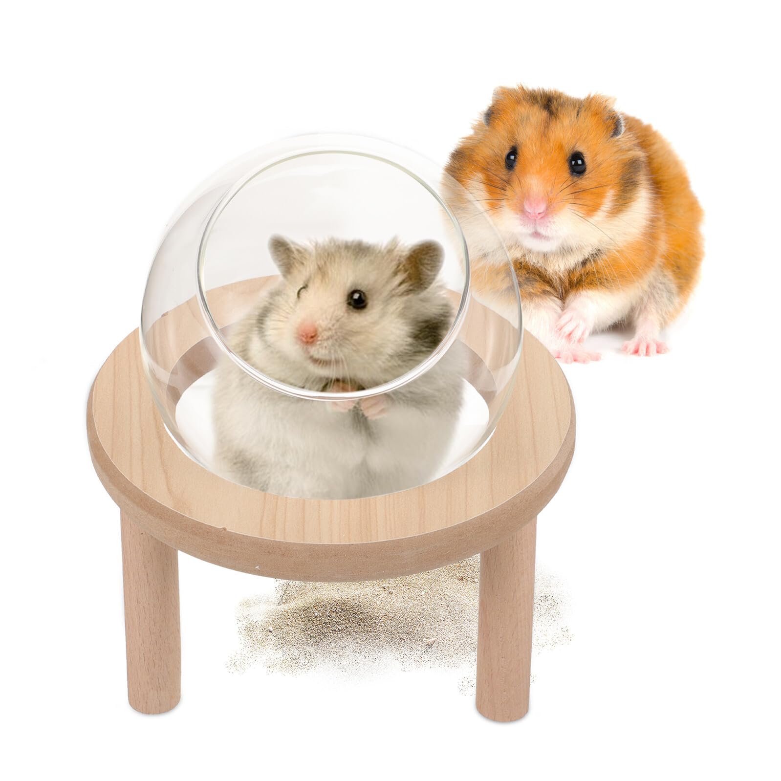VALICLUD Käfig Hamsterbadewanne aus Glas mit Holzboden Leichte Sandbadewanne für Täglichen Gebrauch Glatte Oberfläche Zubehör für Kleintiere im Zuhause
