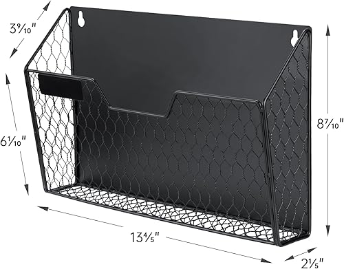 Miniatura 6 de Organizador magnético de archivos de 3 bolsillos para oficina y hogar, cargador vertical y soporte de correo con montaje sin taladrar para pared,