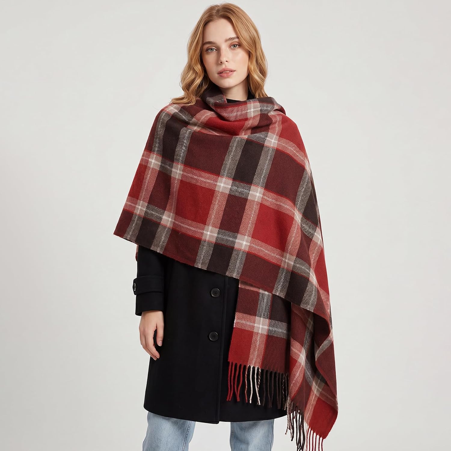 Trifabricy Winter Scarf for Women, Cashmere Feel Blanket Plaid Shawl Wrap