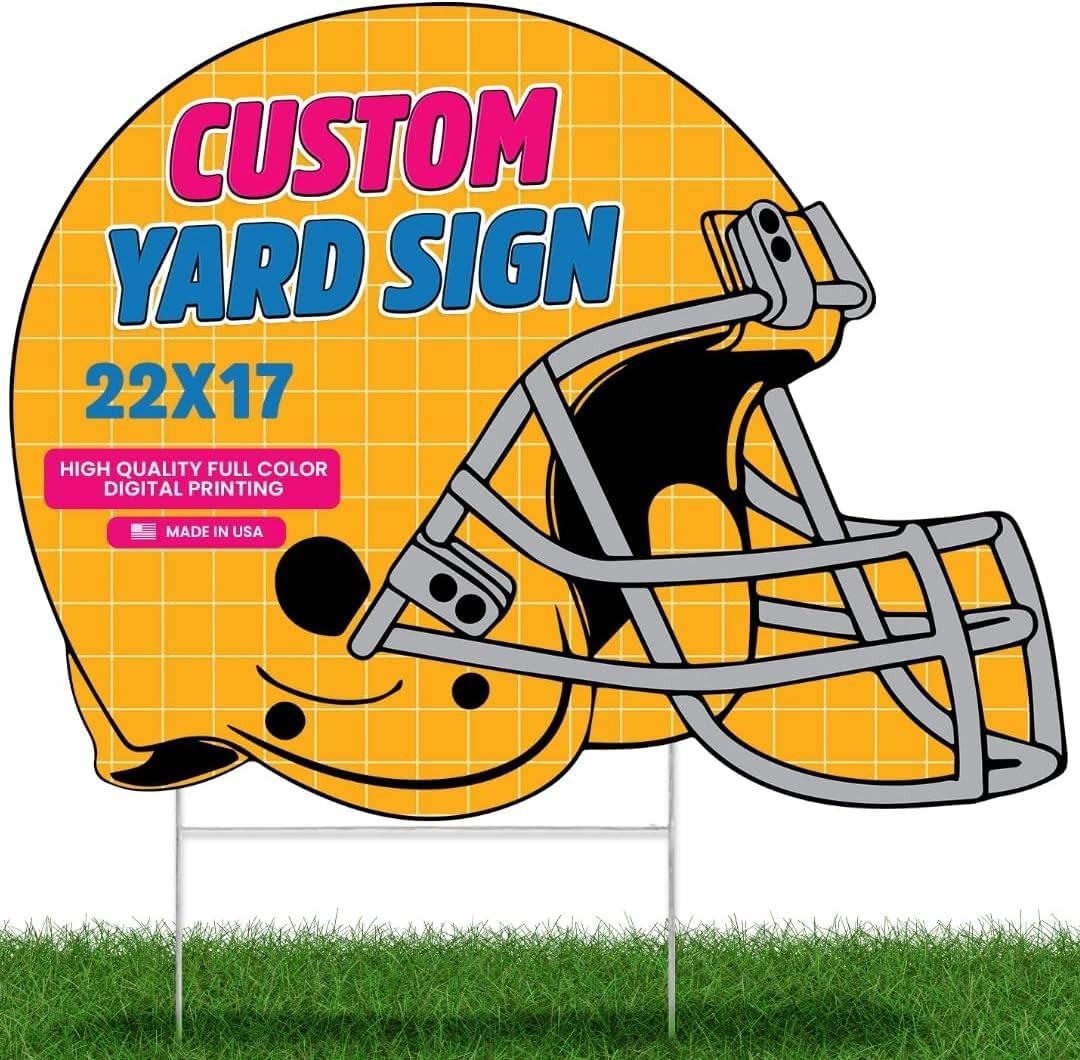 Football Helmet Shaped Yard Signs 20" x 20" for Outdoor Use Yard Sale, Open House, Sales, Business Advertisements (QTY 100)