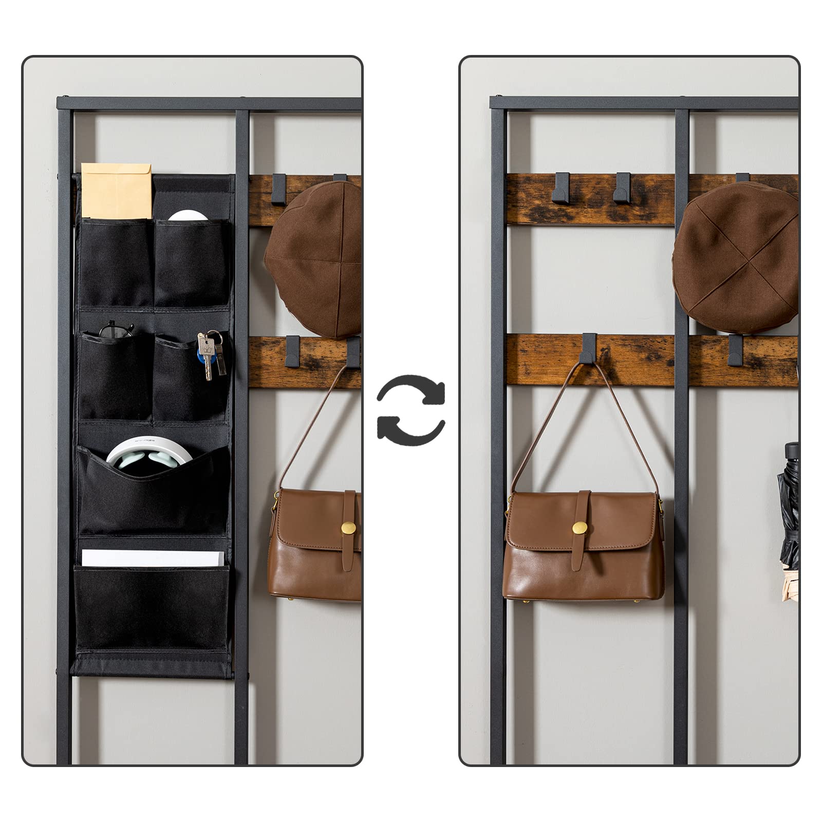 HOOBRO Perchero, Recibidor Perchero, Zapatero con 3 Capas Estantería, Árbol del Vestíbulo, 9 Ganchos Extraíbles, Industrial, Estructura Metálica, para Entrada, Sala de Estar, Dormitorio EBF24MT01