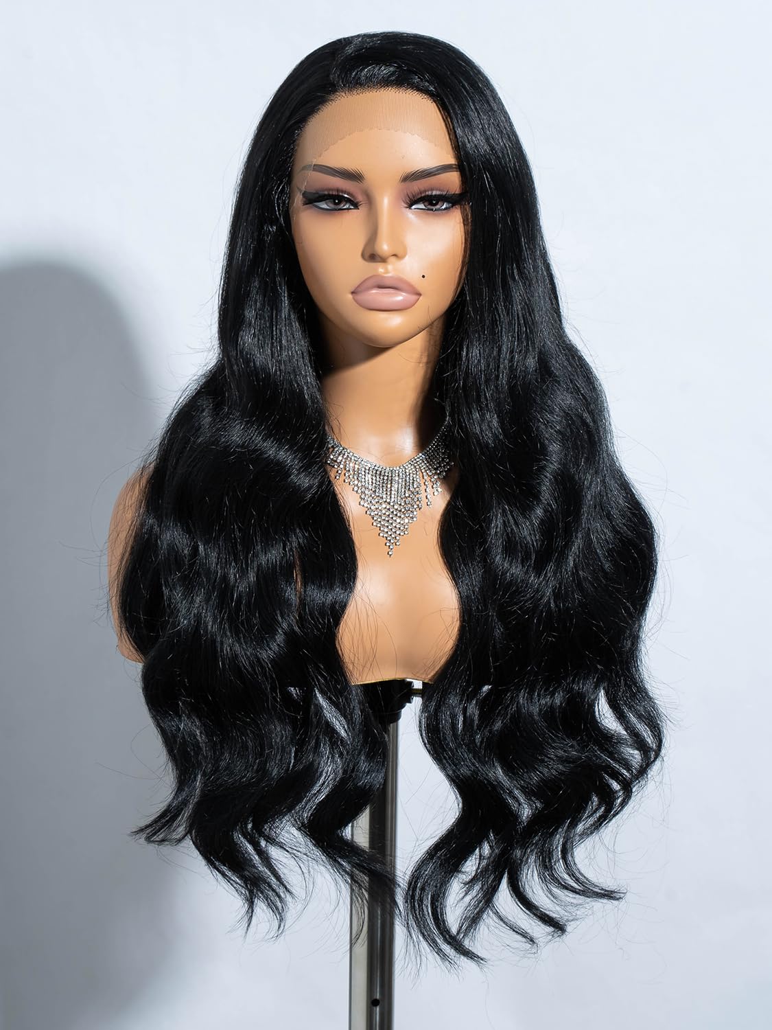 Joedir 13×4 Synthetic Lace Front Wig Free Parting Lace Frontal Wigs With Baby Hair Pre Plucked Synthetic Body Wave wig Glueless Lace Front Wigs for Women Jet Black - Image 3