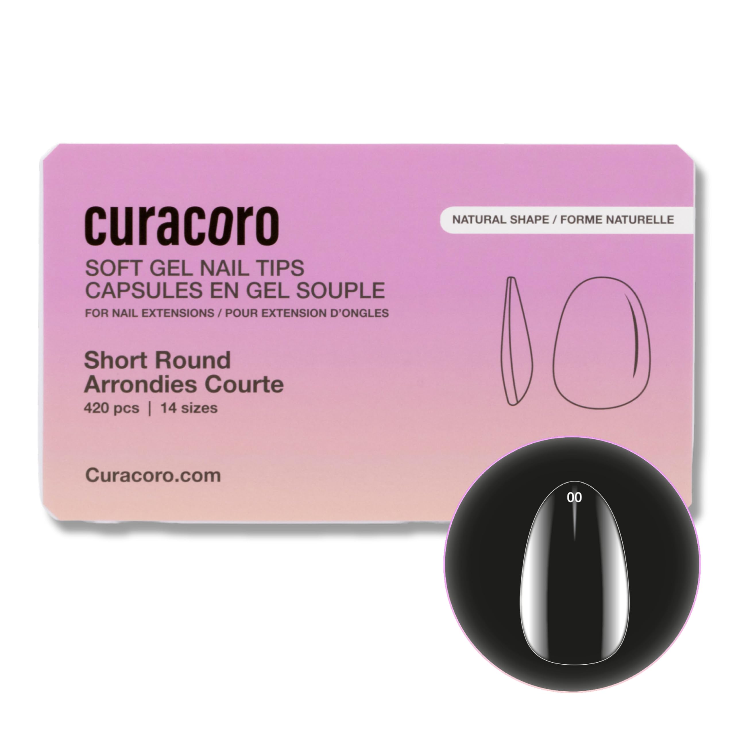 Curacoro Natural Nail Soft Gel Tips, 420Pcs Clear Full Cover Acrylic Gel Tip, 14 Sizes, Long-Lasting Salon Quality