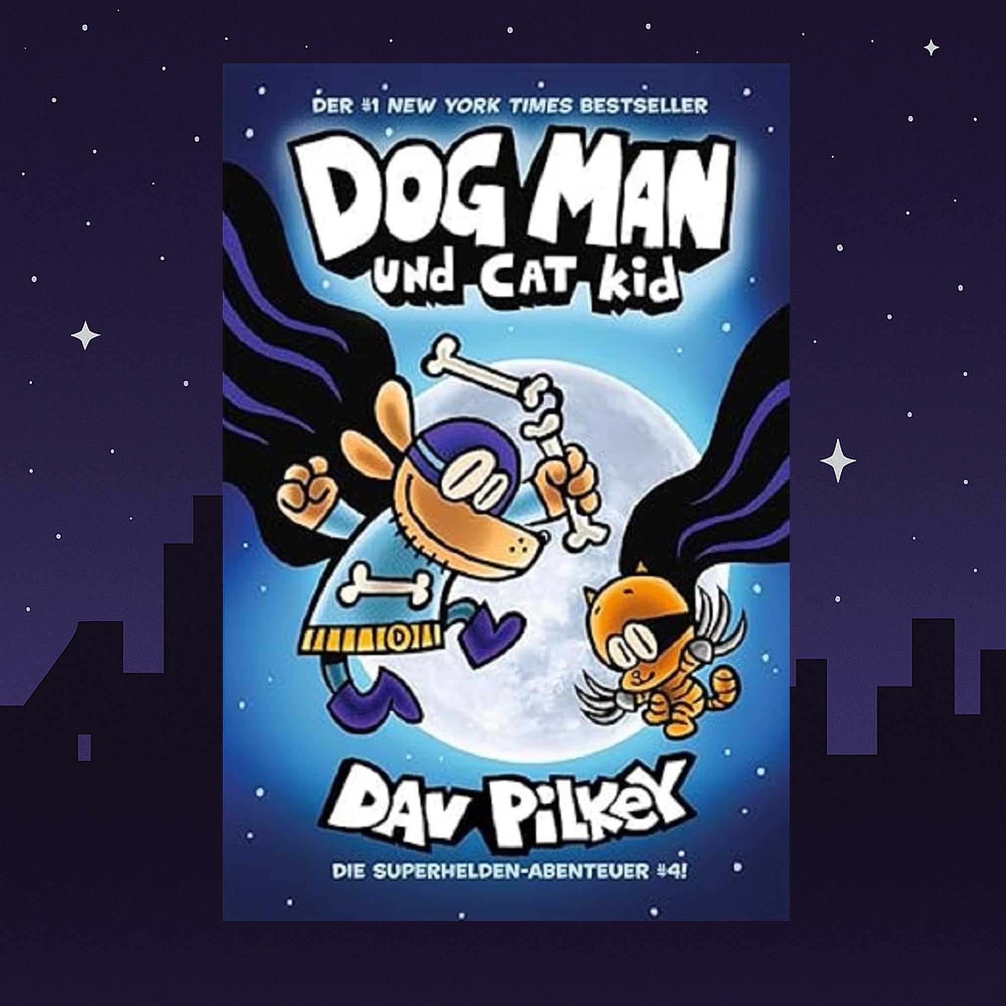 Dog Man Bücher Set Band 1-4 von Dav Pilkey – 4 Comic-Bände für Kinder: Die Abenteuer von Dog Man, Von der Leine gelassen, Zwei Kätzchen, Dog Man & Cat Kid – lustige Kinderbücher mit exkl. Lesezeichen