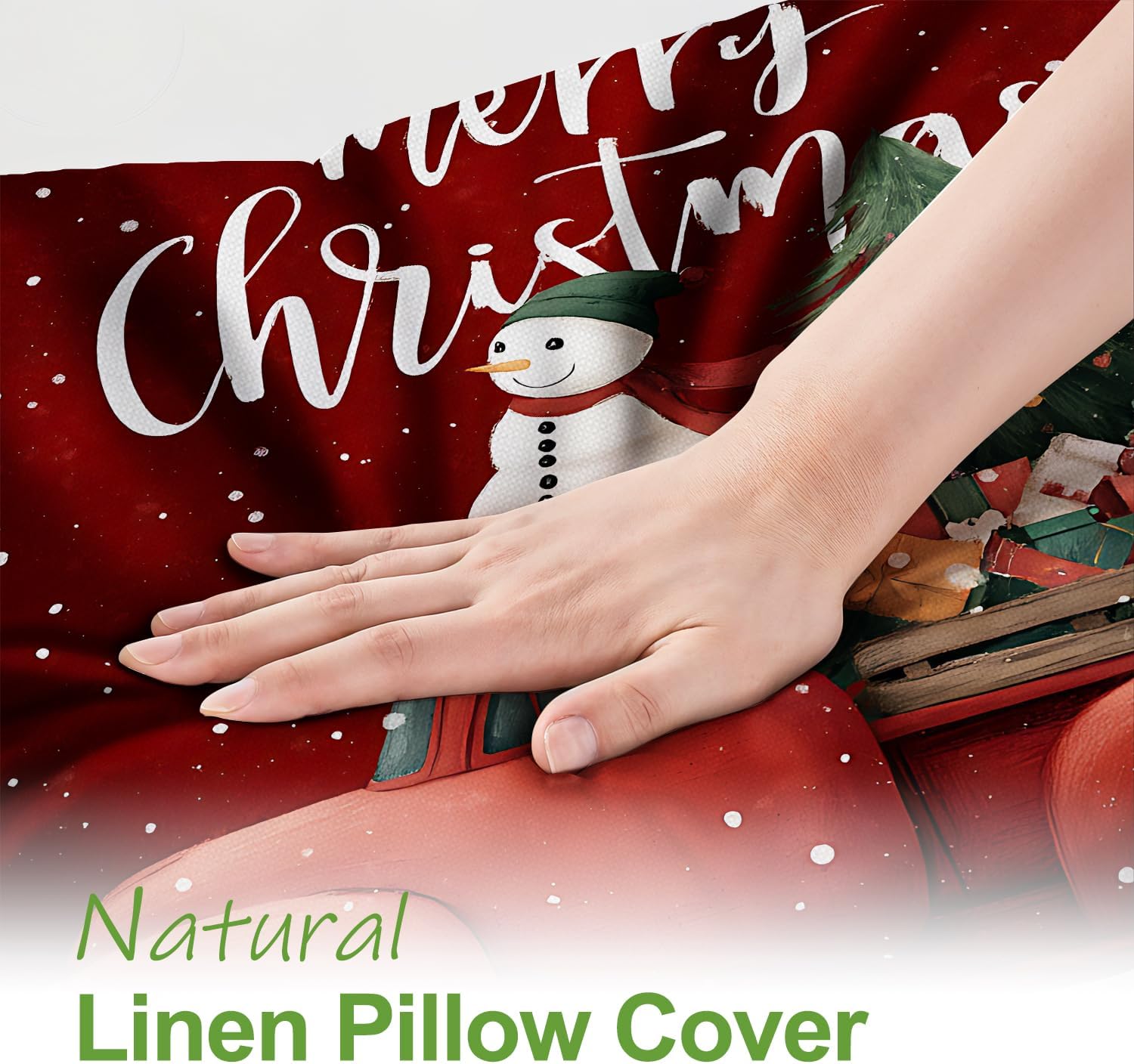 ANNA QUEEN Red Truck and Snowman Christmas Pillow Covers 18x18 Set of 2 – Farmhouse Vintage Holiday Linen Throw Cushion Cases