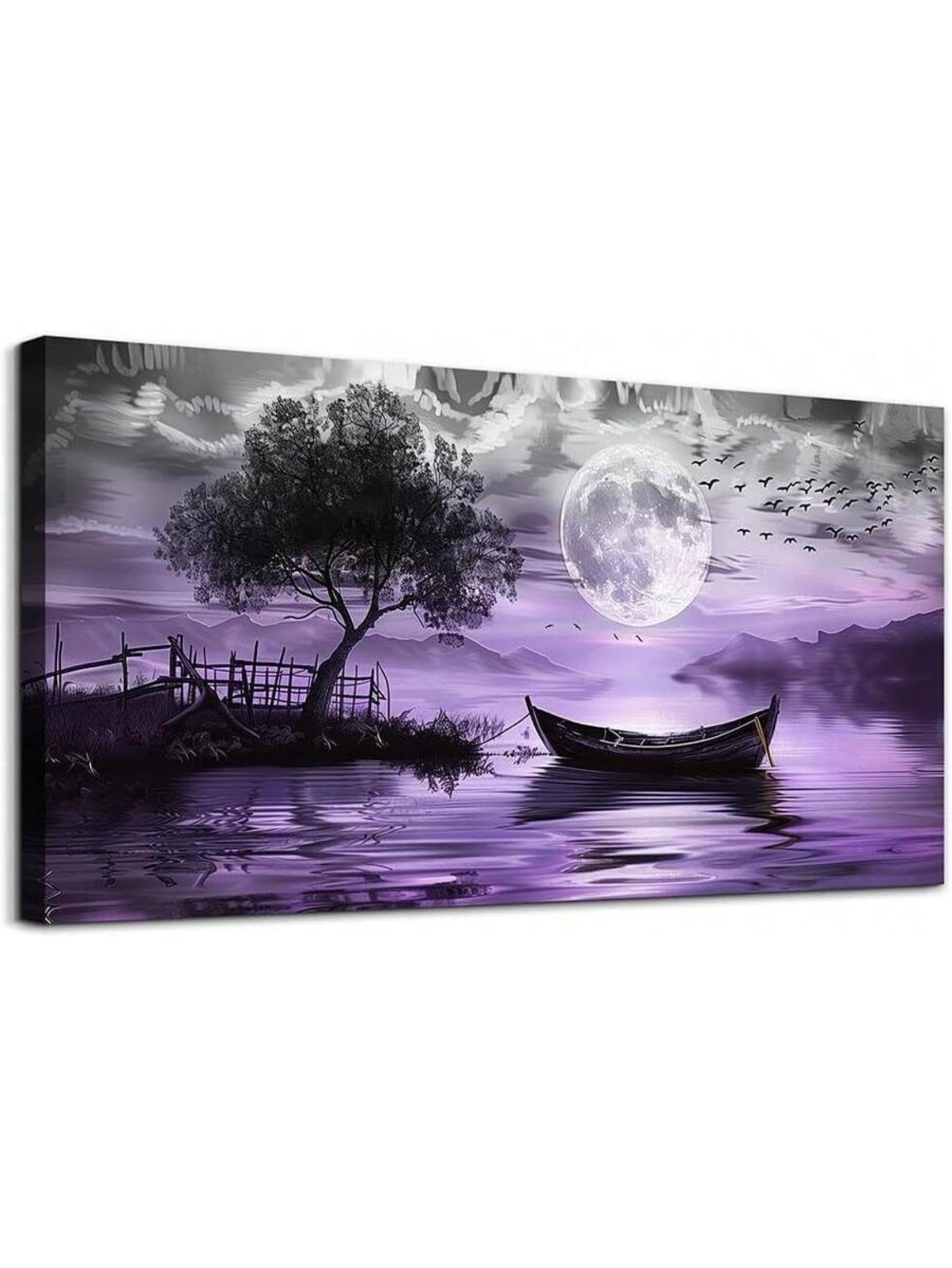 Grande peinture murale abstraite noir et blanc et toile paysage violet TONGYINLI 55x110cm - 8