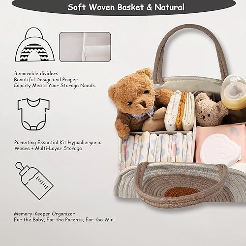 Miniatura 3 de COMFY-HOMI Organizador de pañales con bolsas de regalo y cintas, cesta de cuerda de algodón resistente para bebés y niños recién nacidos, bolsa de