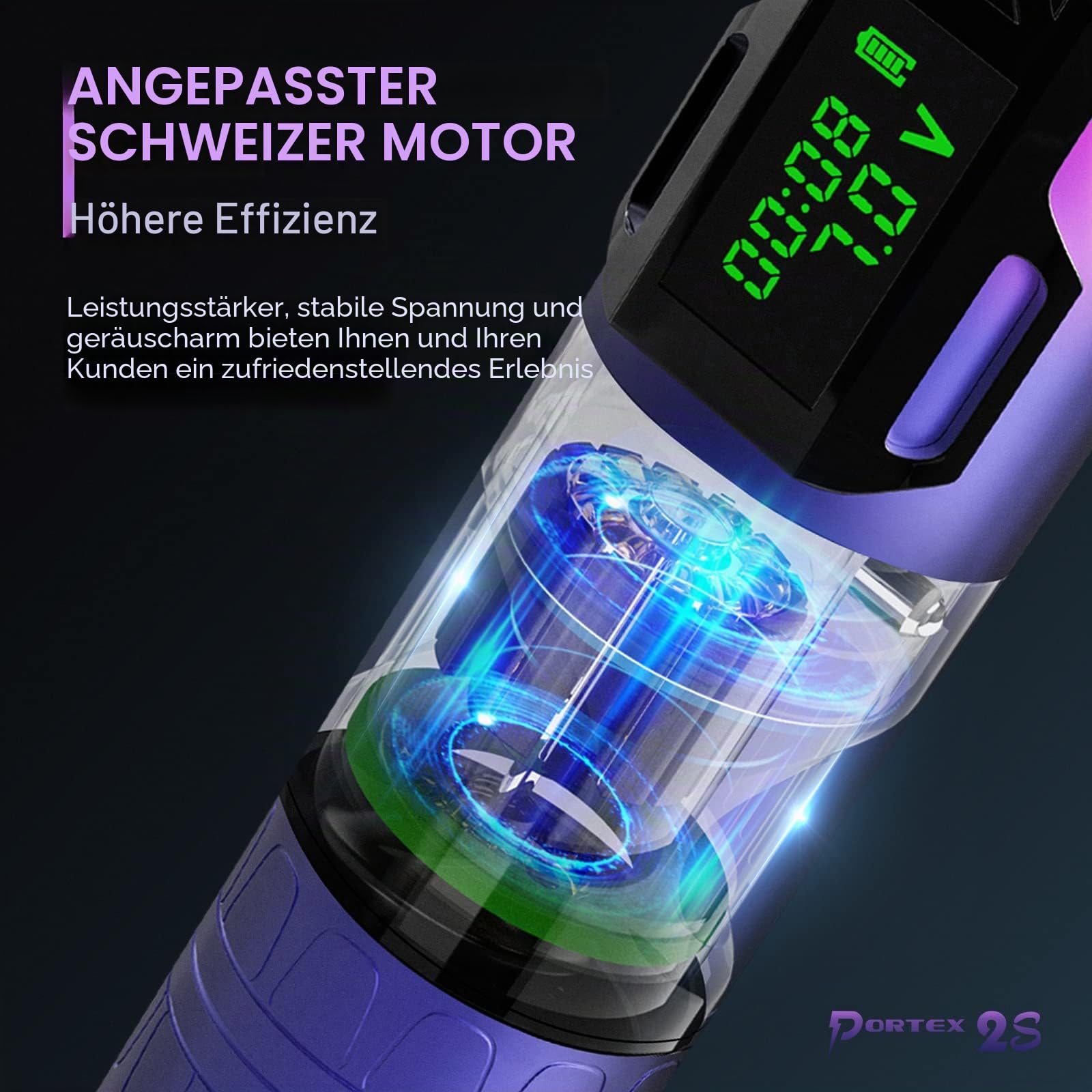 EZ Tattoo Maschinen Set - Tattoo Set mit Rotations Tattoo Maschine, 20 Stück Tattoo Nadeln, 1800mAh Stromversorgung Akku für Tattoo Anfänger und Künstler (P2S Lila)