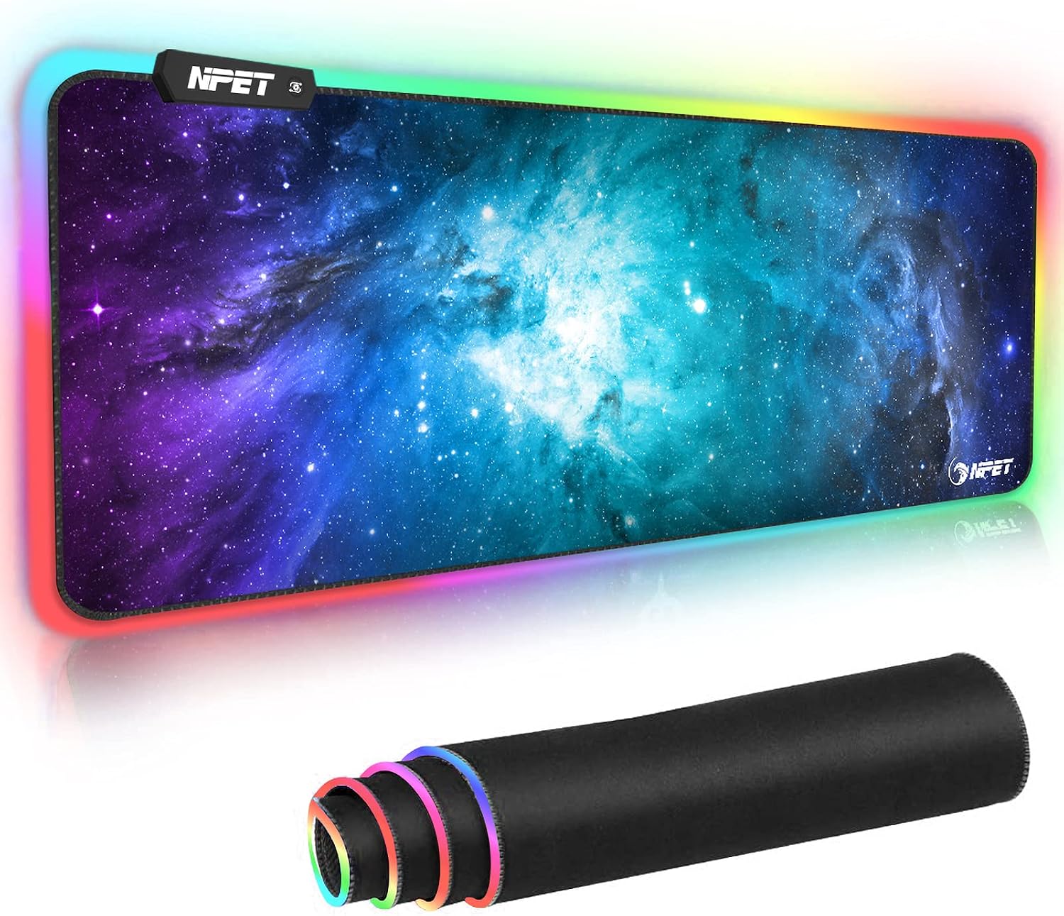 NPET MP02-SP Gaming Mouse Pad, Cloth Mouse Pad, Anti-Slip Base, RGB Backlit, Stitched Edges, Water-Resistant, Optimized for Gaming Sensors, XL