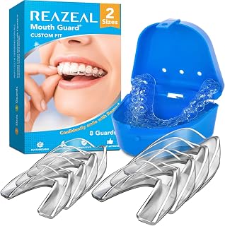 REAZEAL Moldable Mouth Guard for Teeth Grinding at Night - Custom Fit Dental Night Guard, Bruxism Relief, 8 Pack