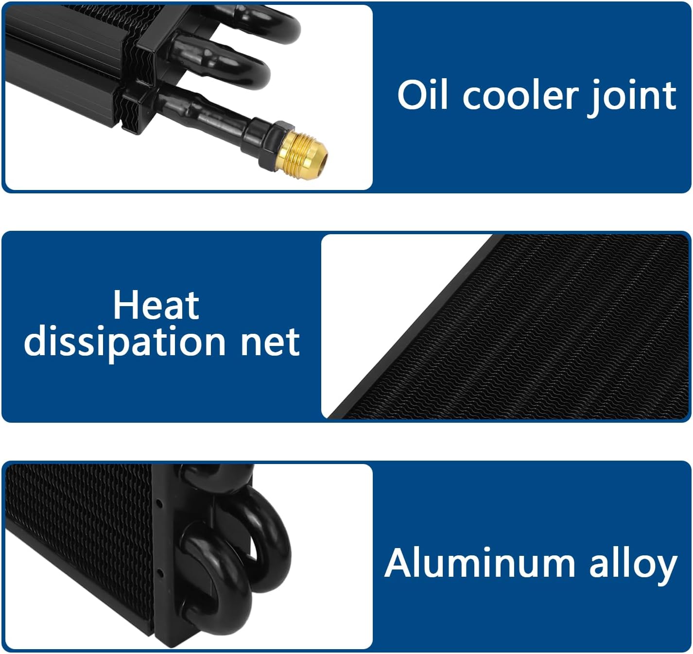 16 Pass Universal Transmission Oil Cooler Kit 1/2 Inch Tube and Fin Aluminum Alloy Black 8AN Tube Fin Air Compressor Cooler