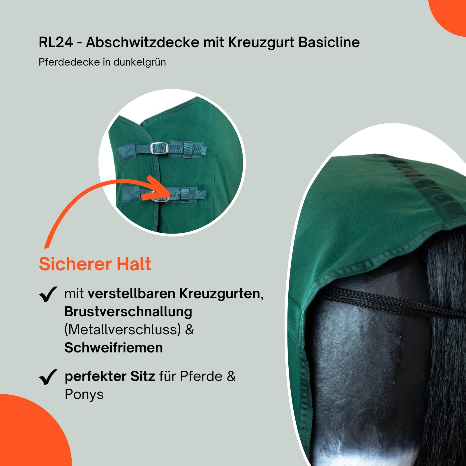 RL24 - Abschwitzdecke mit Kreuzgurt BASICLINE dunkelgrün 145cm