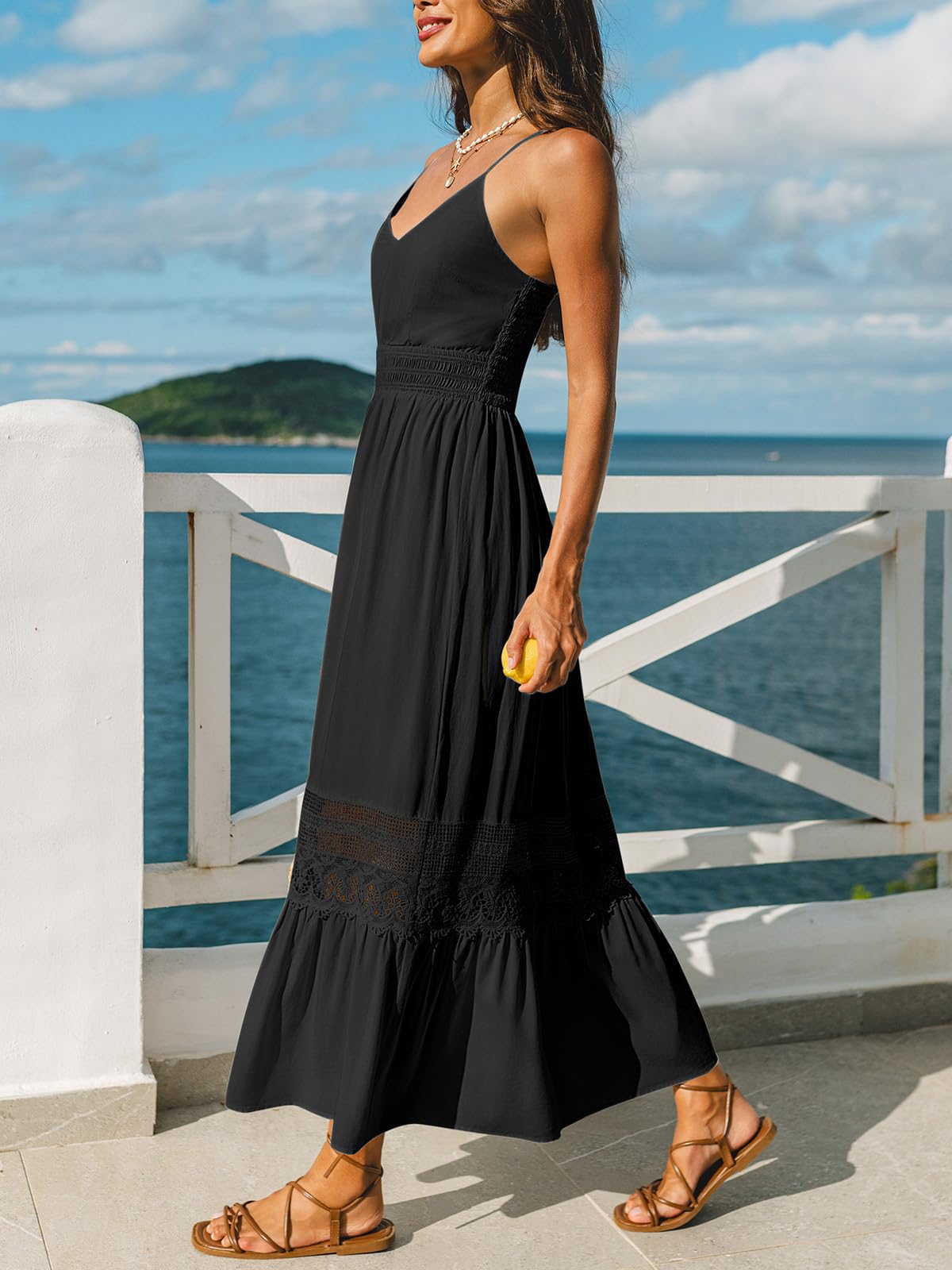 CUPSHE Abito estivo da donna con spalline sottili, in pizzo, senza maniche, stile bohémien