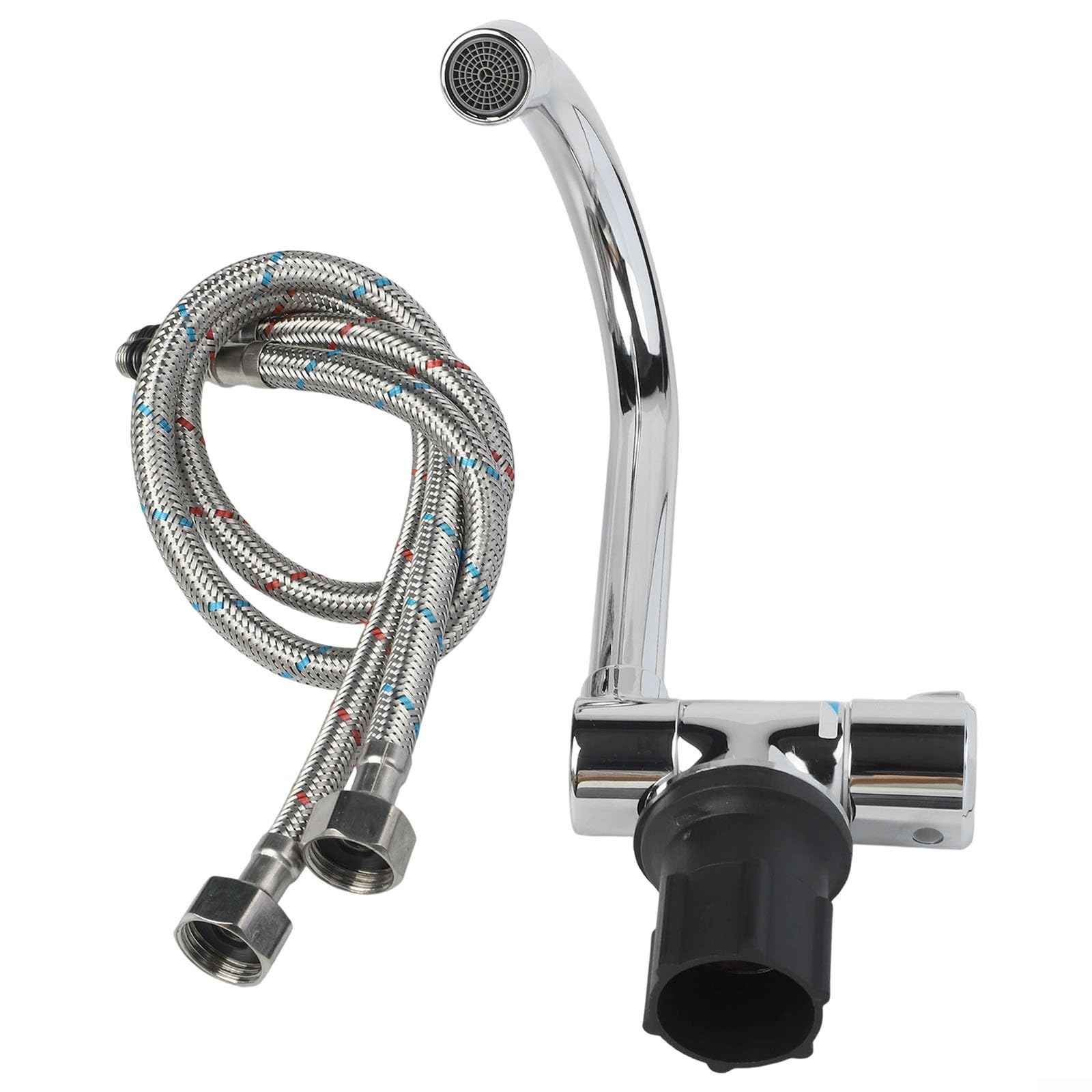 Zusammenklappbarer Wasserhahn für heiße und kalte Mischbatterie für Wohnwagen für Wohnmobil, 360 Grad drehbar, verchromtes Kupfer, Küchenspüle, Wasserhahn mit platzsparendem Design für enge Räume