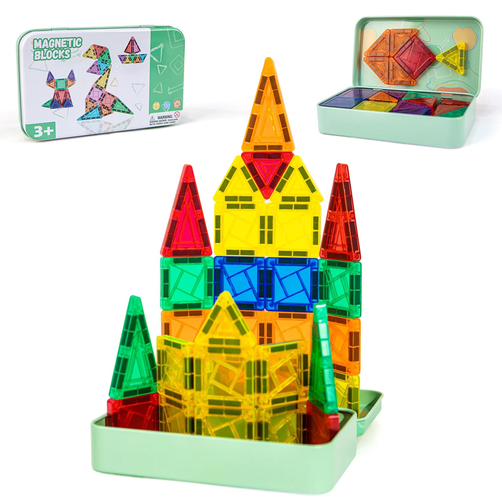 Riswistoy Mini Magnetic Tiles 42 Piece - Magnetic Blocks Travel Set, Magnet Building Tiles, Ideal Activities Travel Toys for Kids, Building Construction Set for On - the - Go Fun