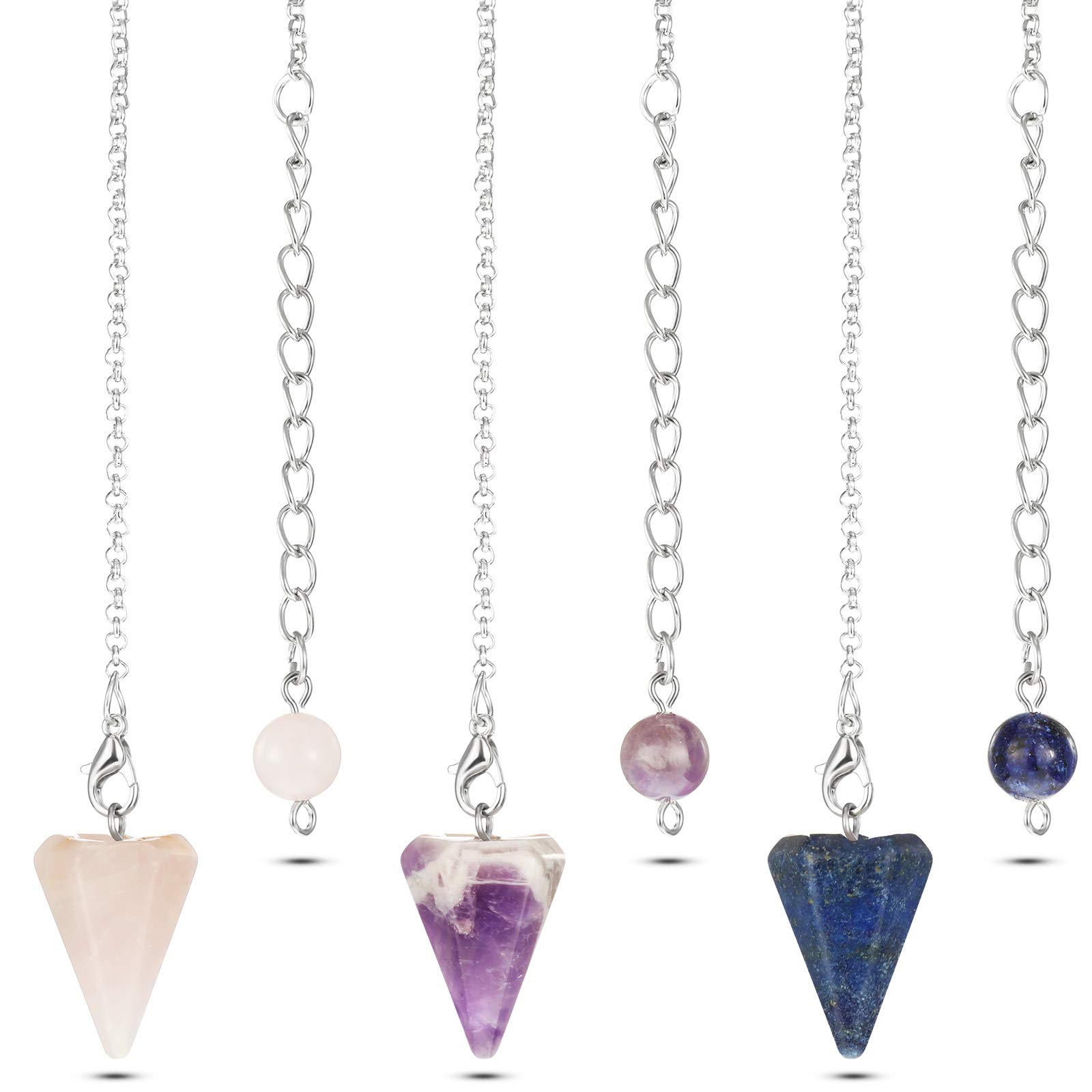 3 Pieces Natural Crystal Hexagonal Pendants Pointed Gemstone Rock Pendant Pendulum Reiki Chakra Charm Natural Stone Pendants for Men Women