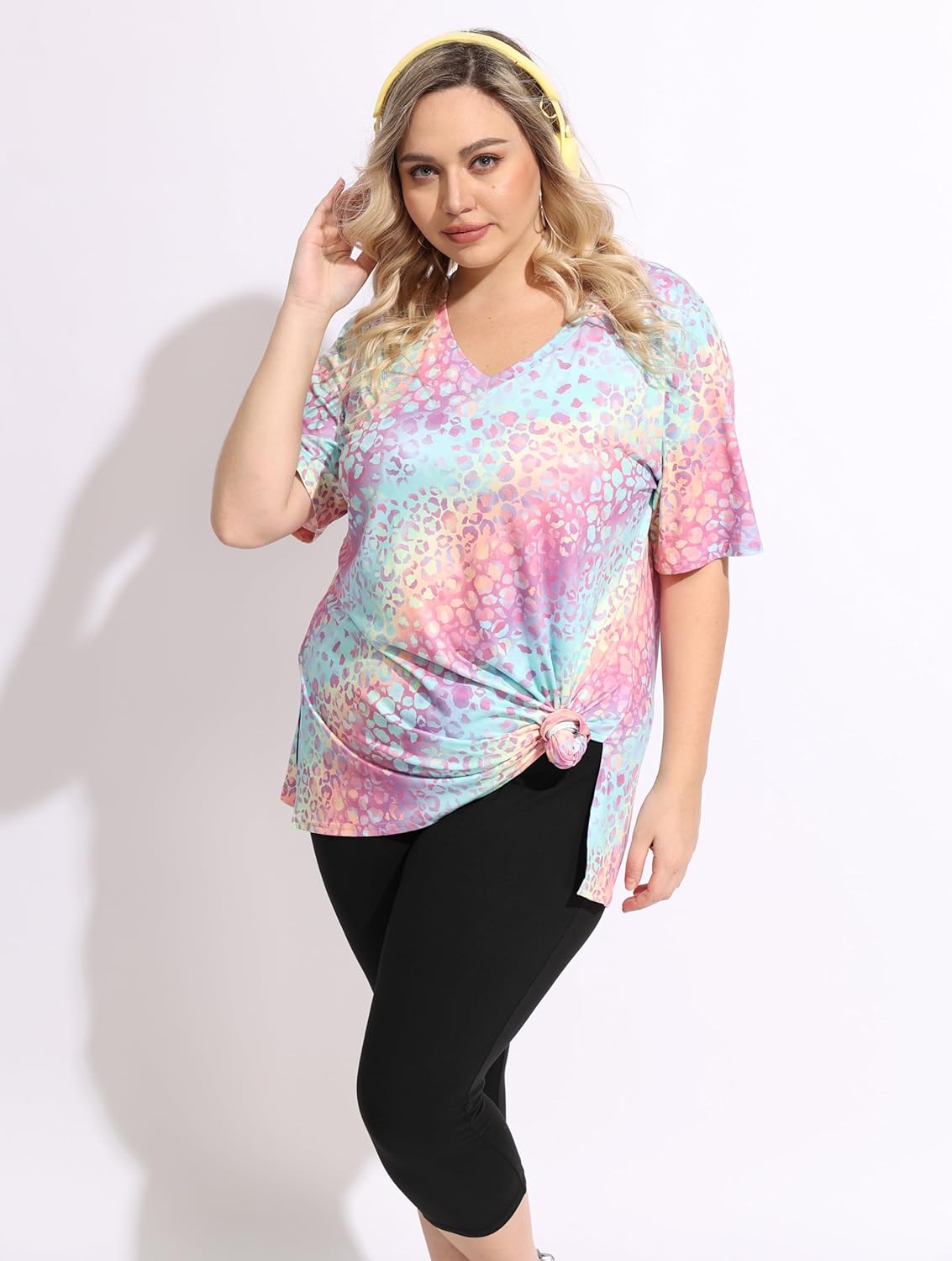 CARCOS Womens Plus Size Tops Basic Summer Shirts Short Sleeve V Neck Tunics Casual T-Shirt Loose Fits XL-5XL - Image 3