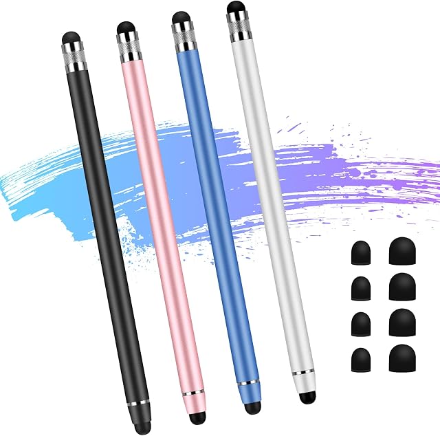 Flintronic Tablet Pen 2 in 1 Rubber Stylus Pen, High Sensitivity Dual Head Stylus, Suitable for All Phones/Tablets/Apple/iPad/Samsung Galaxy/Xiaomi/IOS/Android etc (Black+Pink+Silver+Blue)