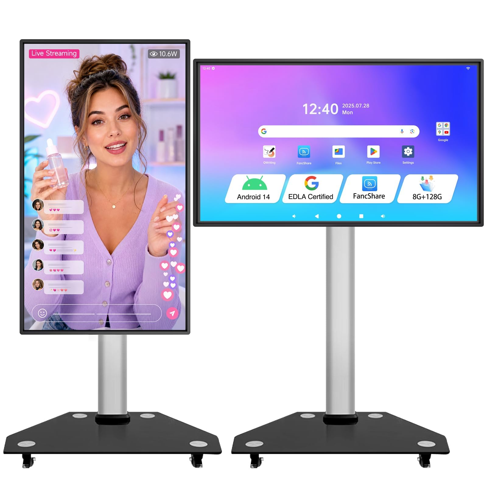JAV Smart Board 43 Inch, Interactive Whiteboard with Rotating Touchscreen, EDLA Certified, Android 14, Wireless Mirroring for Classroom Teaching, Live Streaming, Office (Wall Mount Included)