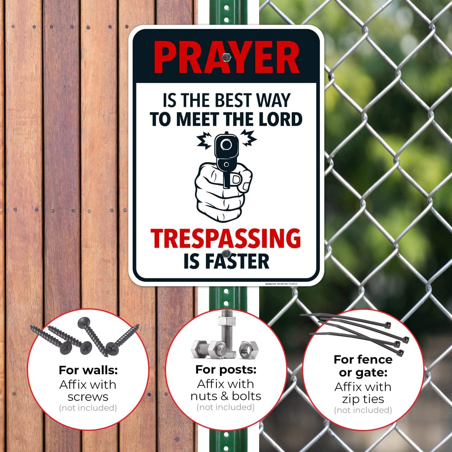 Prayer is The Best Way to Meet The Lord, Funny No Trespassing Sign, 18x24 Inches, Rust Free .063 Aluminum, Fade Resistant, Indoor/Outdoor Use, Made in USA
