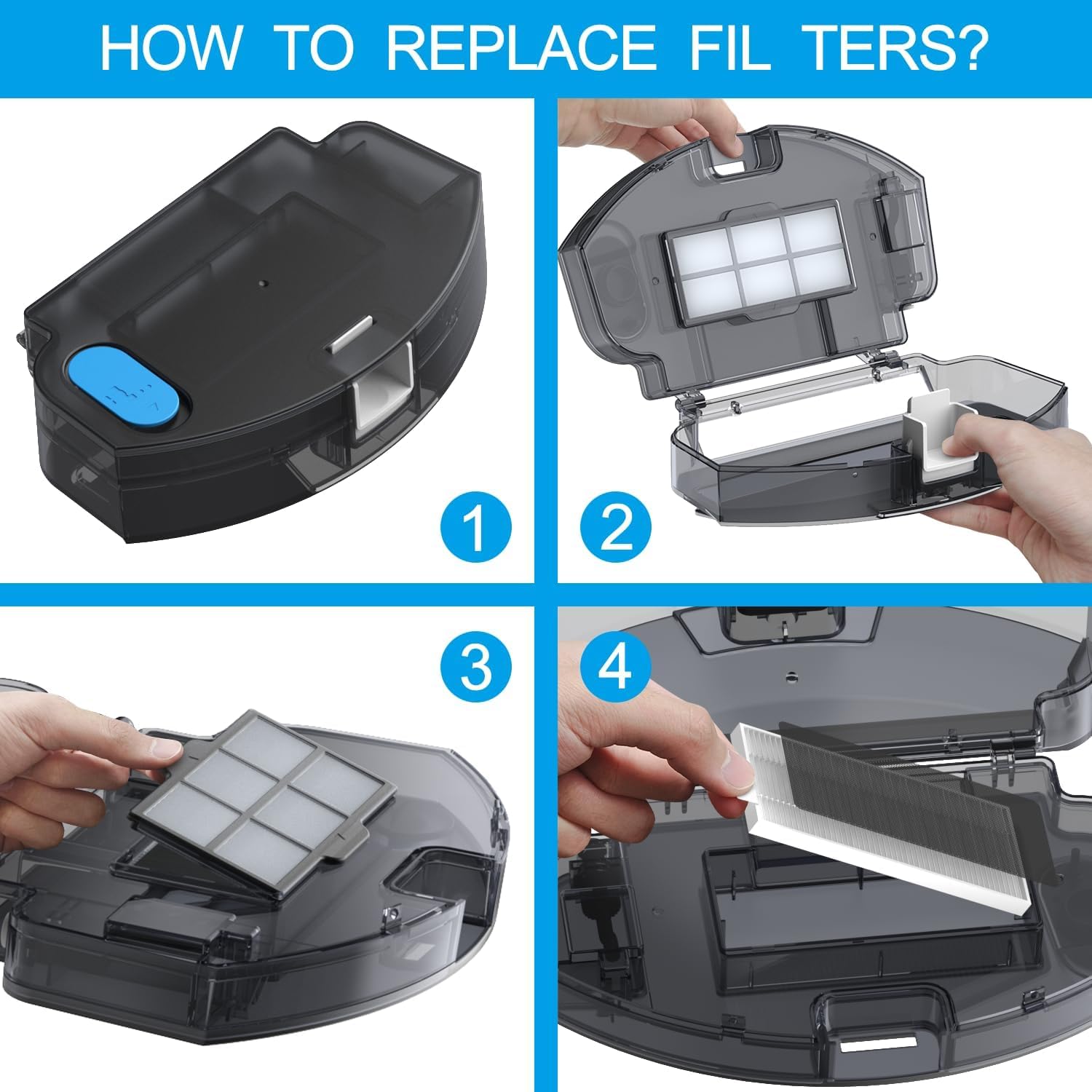 Kit Ricambi Per Robot Aspirapolvere Lefant M1 - 6 Spazzole Laterali + 6 Filtri HEPA + 6 Filtri Cotone - Foto 3