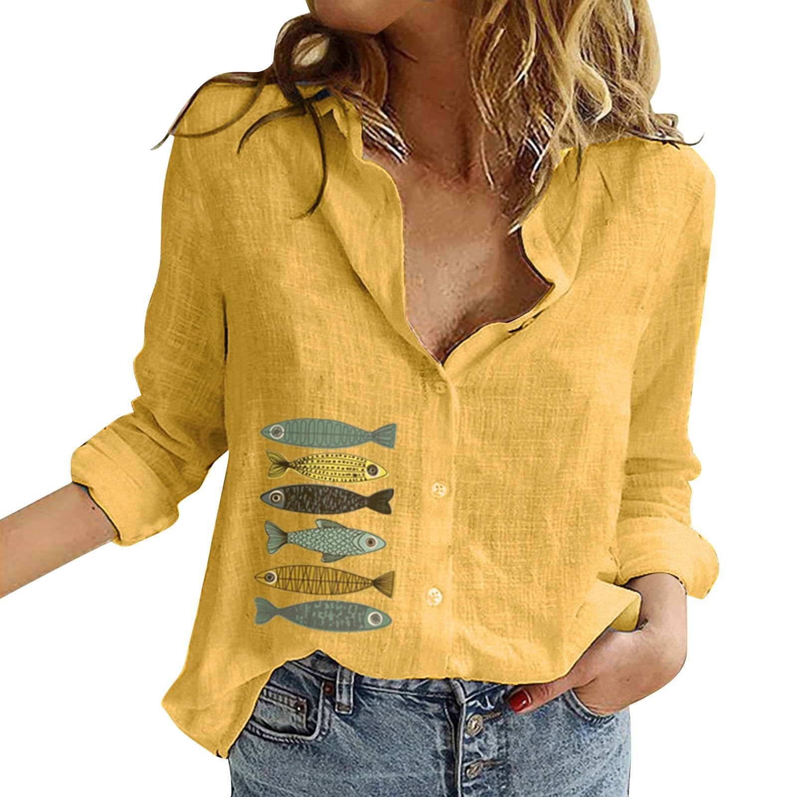 Genérico Blusa de Manga Larga con Solapa sólida y Botones Sueltos para Mujer a la Camiseta Futbol Mujer