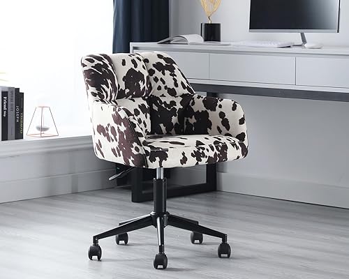 Silla de escritorio moderna giratoria para oficina en casa con ruedas y brazos, terciopelo estampado de vaca, altura ajustable, cómoda, ergonómica,