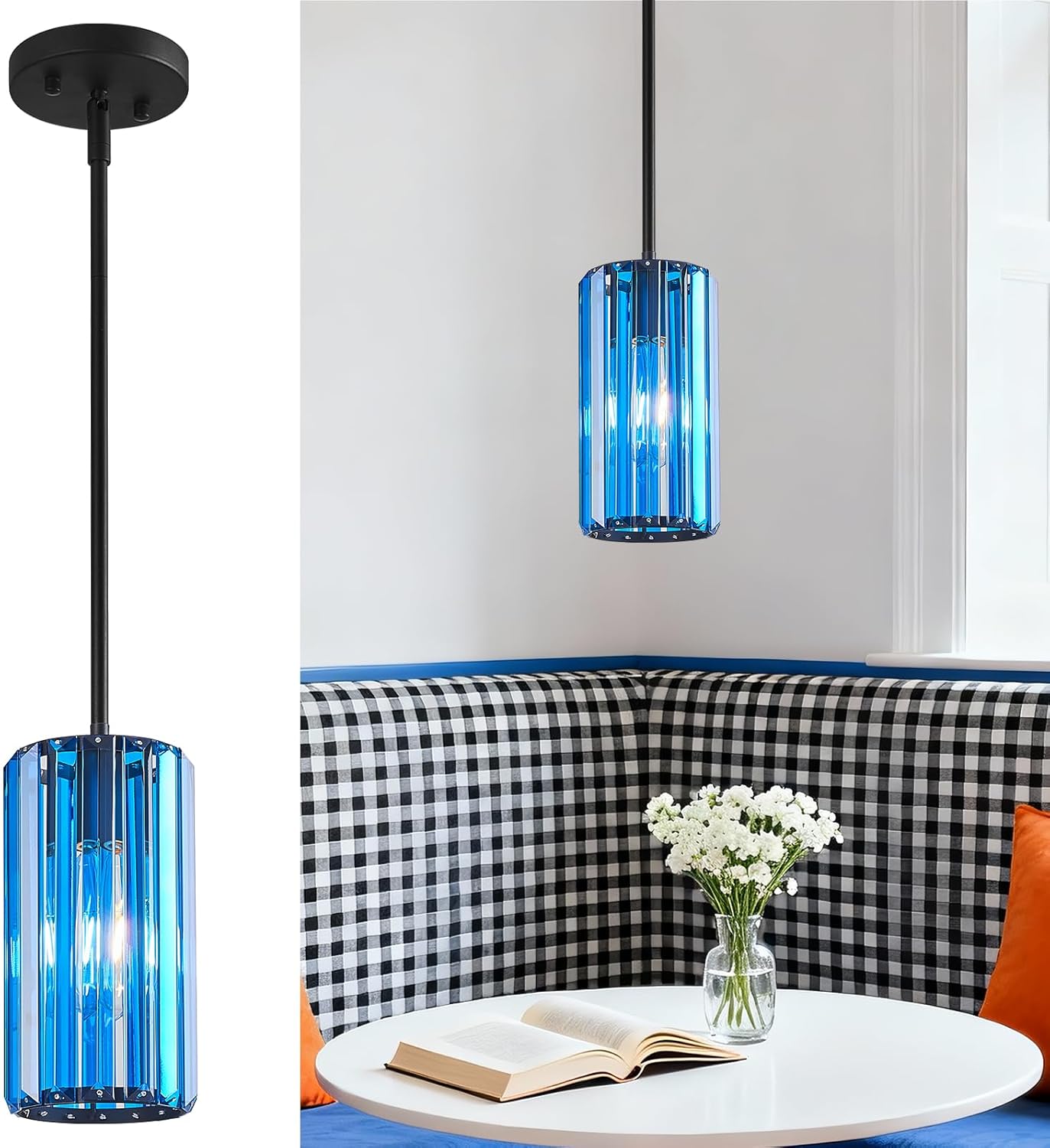 Modern Crystal Pendant Light Mini Dark Green Chandeliers Adjustable Pendant Lights Fixture for Kitchen Island Dinning Room Corridor Bedroom(Dark Green 2-Pack)