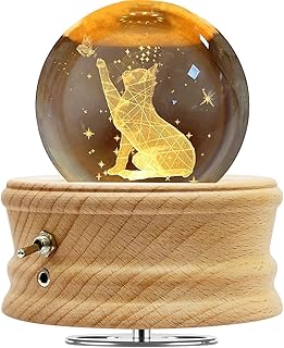 Kristallkugel Spieluhr, Hölzerne Spieluhr mit Projektionsfunktion, 360° Rotierende Drehbar Holzsockel, 3D K9 Glas, Geschenke für Frauen Mama Geburtstagsgeschenk Valentinstag